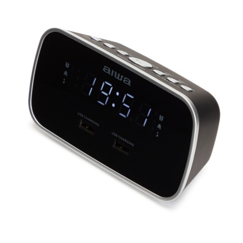 Laikrodis su FM radiju CRU-19BK, žadintuvu ir 2 USB įkrovimo lizdais, juodas-Radijo