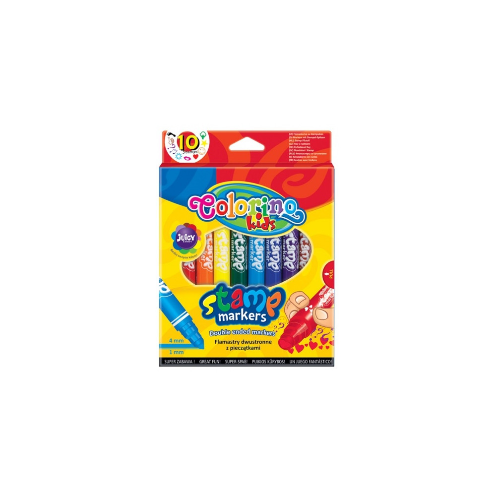 Flomasteriai Colorino Kids dvipusiai su antspaudukais, 10 spalvų-Flomasteriai-Piešimo priemonės