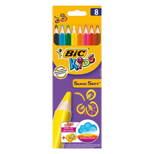 Bic Spalvoti pieštukai Supersoft, 8 spalvų rinkinys, su drožtuku-Neoriginalios spausdintuvų