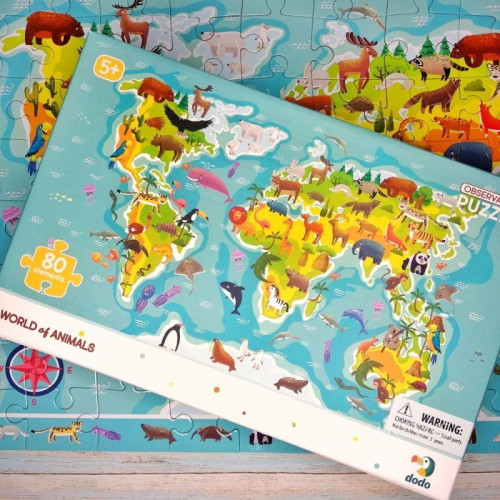 Dodo dėlionė vaikams Žemėlapis su gyvūnais (80 det.)-ŽAISLAI-Lukoprekyba.lt