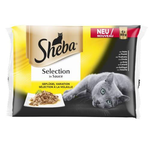 Ėdalas katėms SHEBA, paukštienos rinkinys, maišeliuose, 4 x 85 g-Kačių ėdalas-GYVŪNŲ PREKĖS