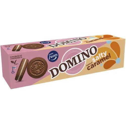 Kakaviniai sausainiai DOMINO, su sūrios karamelės skonio įdaru 175g-Sausainiai-Saldumynai