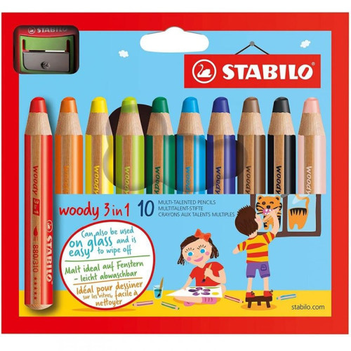 Pieštukai spalvoti 3 in 1 su drožtuku 10sp. Piešimo priemonės