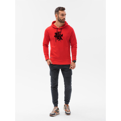 Raudonos spalvos džemperis su gobtuvu Vytis Užrašai vyrams