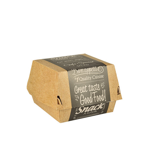 Vienkartinė dėžutė mėsainiui SNACK, popierius, 115 x 110 x 70 mm, 50 vnt Indai, stalo