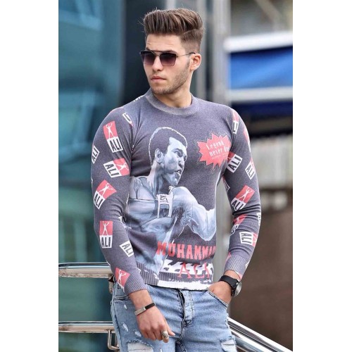 Vyriškas pilkos spalvos džemperis Chempion-Džemperiai be gobtuvo-Džemperiai internetu