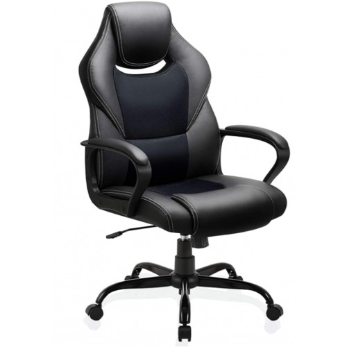 Biuro kėdė F-003, juoda dirbtinė oda su juodu tinkleliu