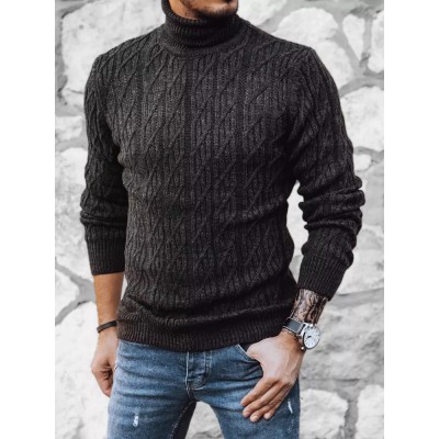 Tamsiai pilkas vyriškas megztinis aukštu kaklu Mirol-Megztiniai-Vyrams