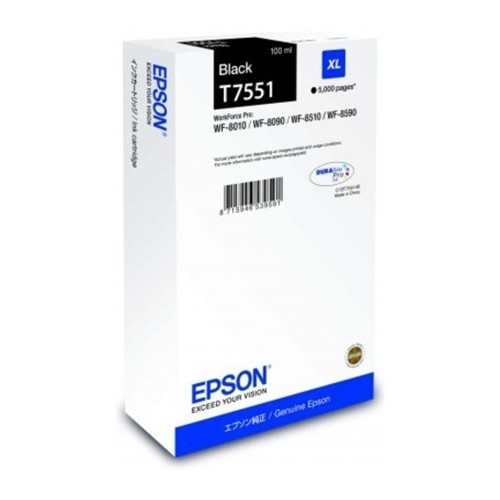 Kasetė Epson T7551 XL (C13T755140) BK 5K OEM-Rašalinės kasetės originalai-Spausdintuvų kasetės
