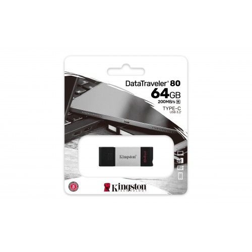 USB Atmintinė KINGSTON DT80 64GB Flash USB 3.2 Gen 1 USB-C Storage-USB raktai-Išorinės duomenų